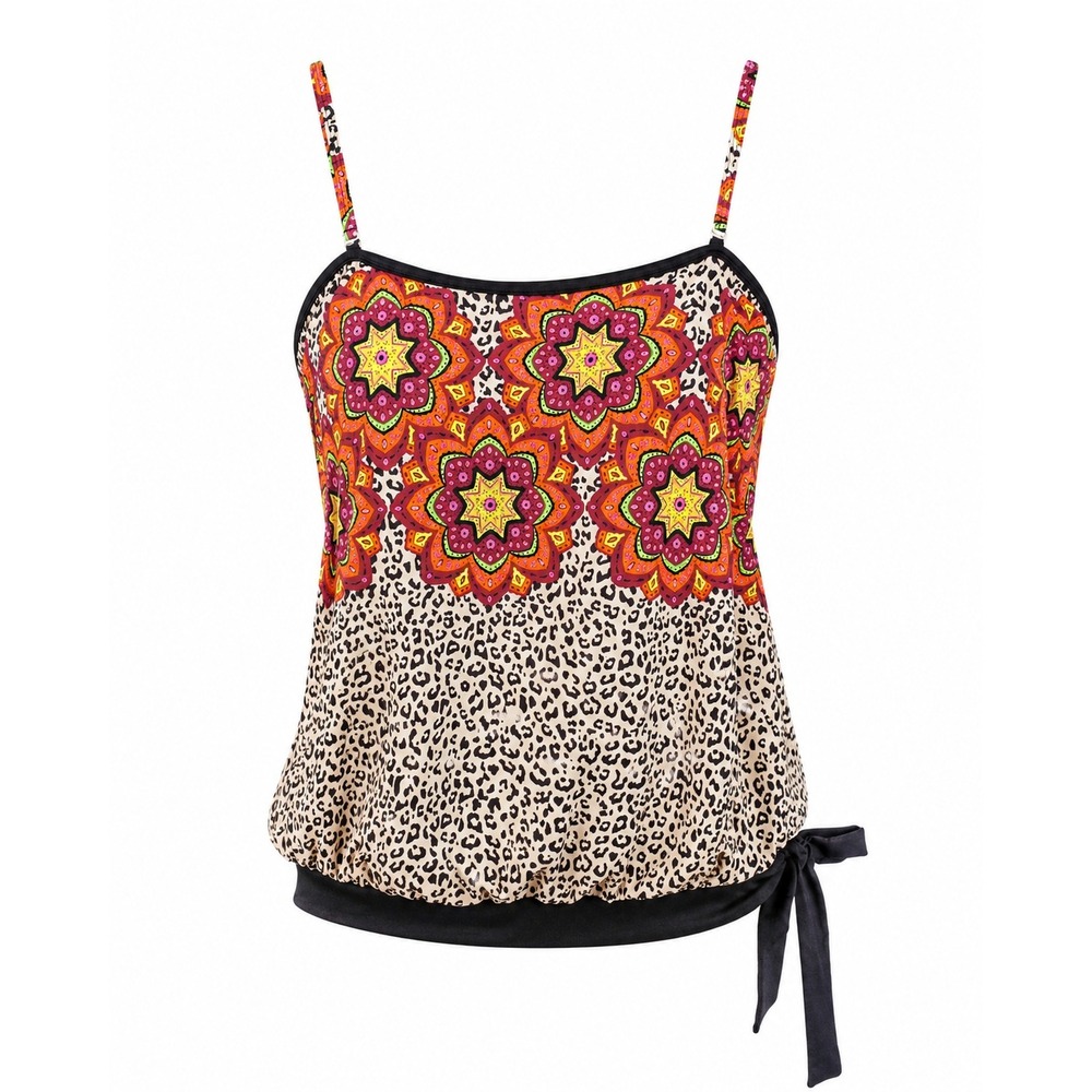 Leopard Mandala Boho Tankini Top Women Size 12 Shelf Bra Side Tie Venus Resort